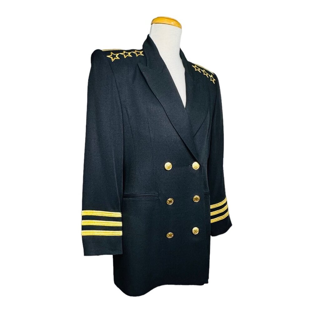 Solini New York Blazer Black Jacket Gold Embroidered Stars and Stripes 6 Vintage - Picture 6 of 14